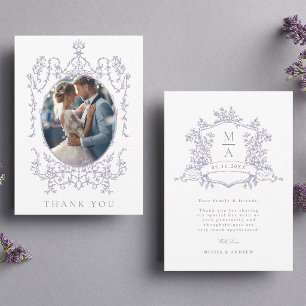 Lavendel Klassisk Blommig Ram Bröllopsfoto Tack Kort