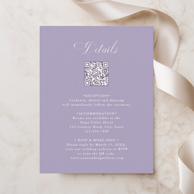 Lavendel Klassisk Blomsterträdgård Bröllopsdetalje Tilläggskort (Skapare uppladdad)