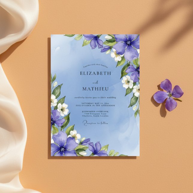 Lavendel Konstnärlig Blommig Bröllop Inbjudningar (Skapare uppladdad)