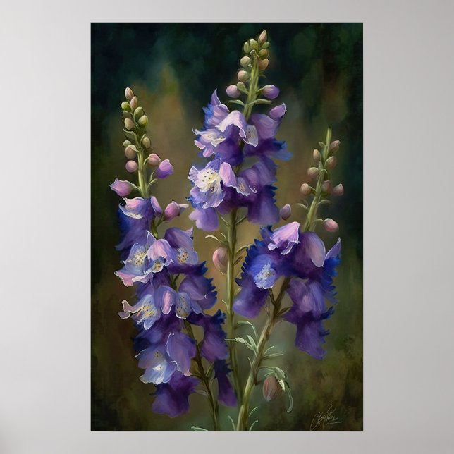 Lavendel Larkspur Blomma Konsttryck Poster (Framsidan)