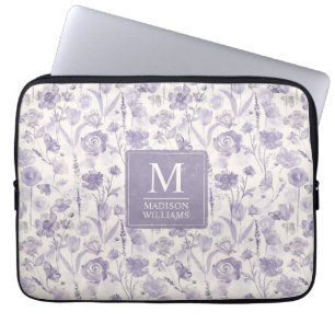 Lavendel Lila Akvarell Blommor Mönster Laptop Fodral