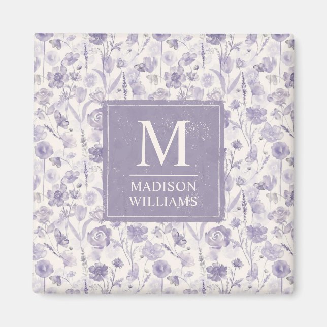 Lavendel Lila Akvarell Blommor Mönster Magnet (Framsidan)