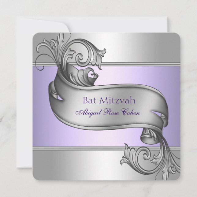 Lavendel Lila Bat Mitzvah Inbjudningar (Framsida)