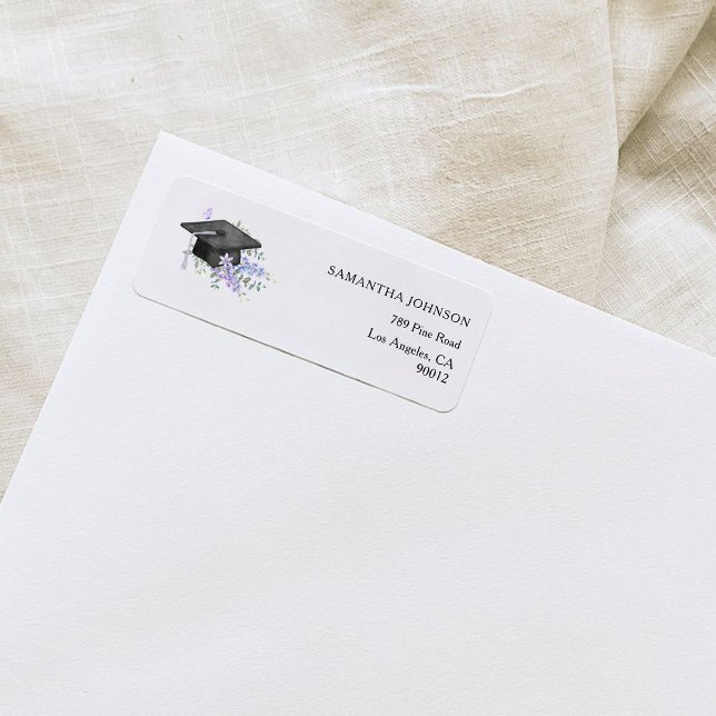 Lavendel Lila Blommig Examensadress Returadress Etikett (Skapare uppladdad)