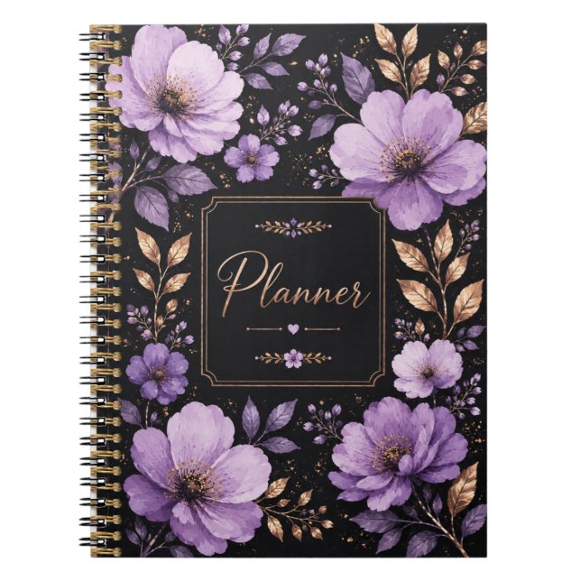 Lavendel & Lila Blommig Planerare Anteckningsbok (Framsidan)