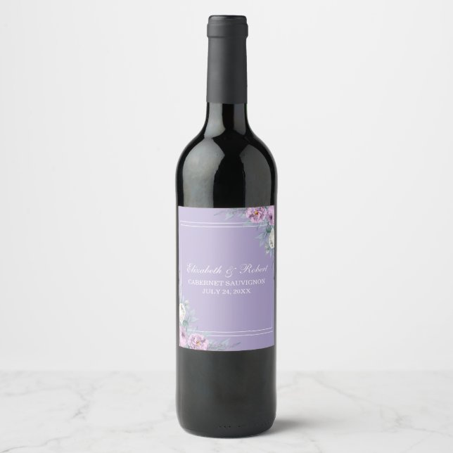 Lavendel Lila Blommig Vin Etikett (Framsida)