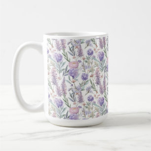 Lavendel Lila Blommigt Mönster Cottagecore Kaffemugg