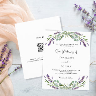 Lavendel lila blommor budget QR RSVP bröllop