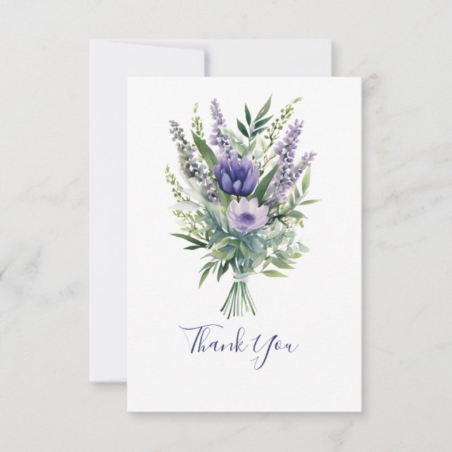 Lavendel lila blommor grönska tackkort tack kort (Framsida)