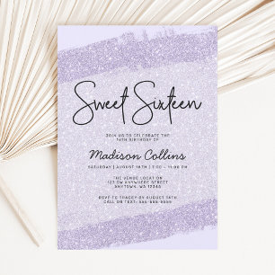 Lavendel Lila Borste Glitter Sweet 16 Inbjudningar