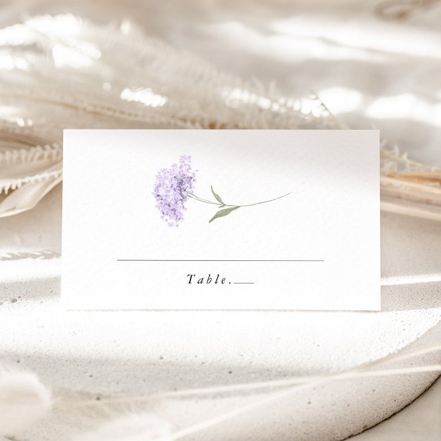 Lavendel Lila Hydrangea Akvarell Bröllop Placeringskort (Lavender hydrangea wedding place card, minimal watercolor floral table name card, elegant wedding)