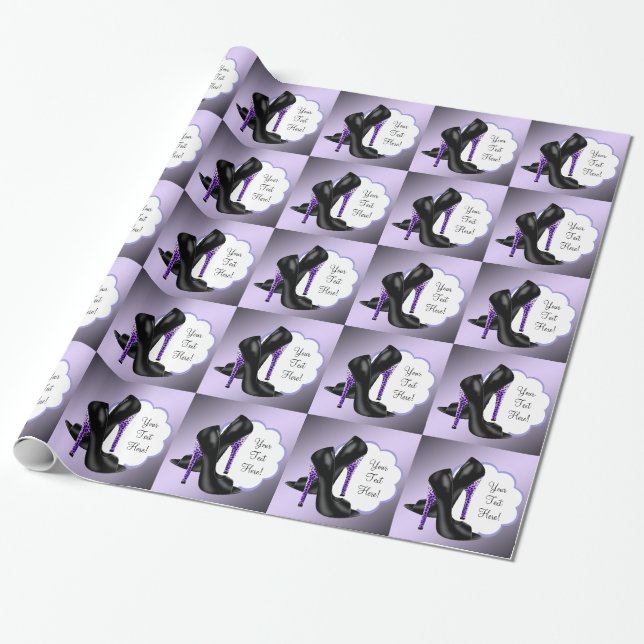 Lavendel Lila Leopard Högt Klacksko Presentpapper (Utrullad)