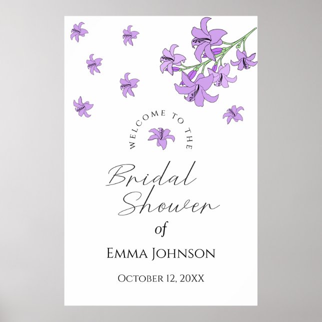 Lavendel Lila Lilja Bröllopsdusch Välkomstskylt Poster (Framsidan)