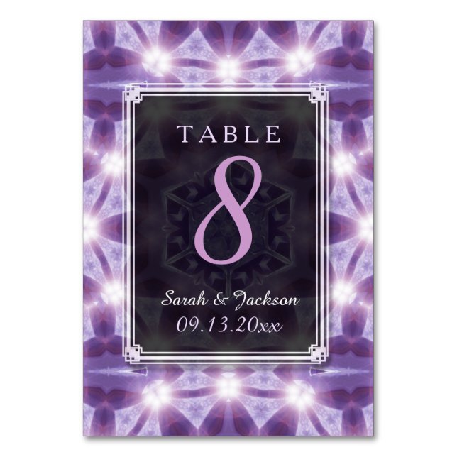 Lavendel Lila Magi Bröllops Bord Nummer Kort (Baksidan)