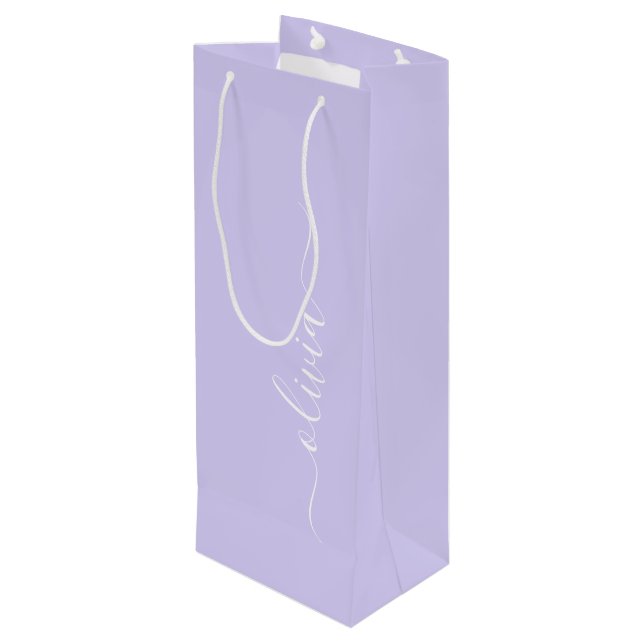 Lavendel Lila Modernt Skript Flicka Monogram Namn (Baksidan Vinklad)