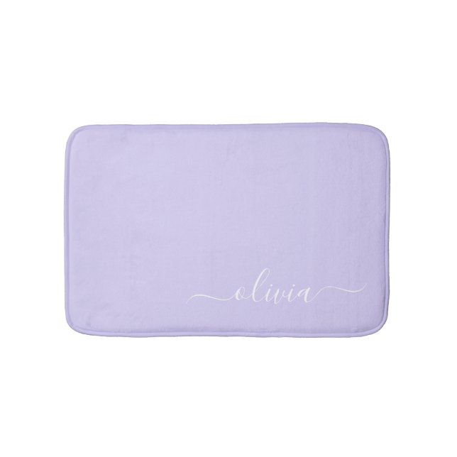 Lavendel Lila Modernt Skript Flickaktigt Monogram  Badrumsmatta (Framsidan)
