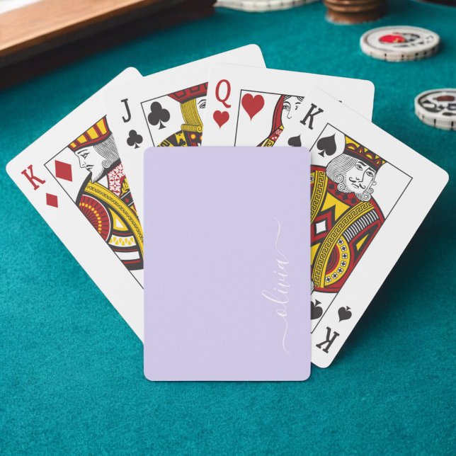 Lavendel Lila Modernt Skript Flickaktigt Monogram  Casinokort (Skapare uppladdad)