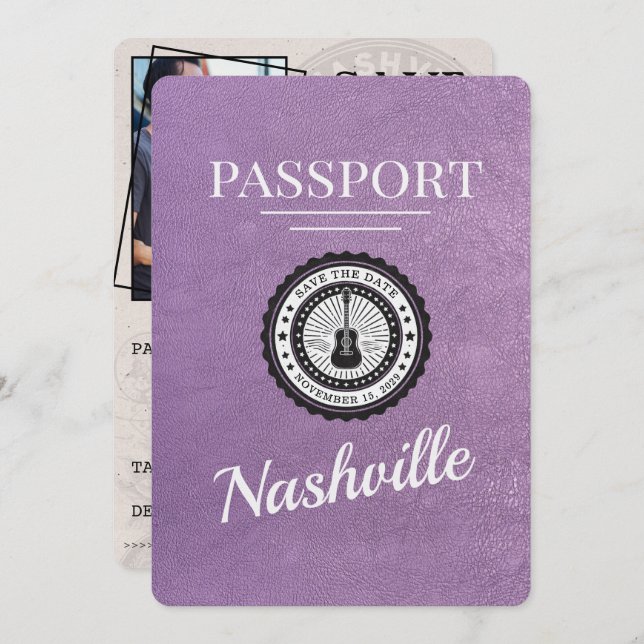 Lavendel Lila Nashville Pass Save The Date Spara Datumet (Fram/baksida)