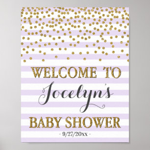 Lavendel Lila och Guld Flick Baby Shower Välkomsts Poster