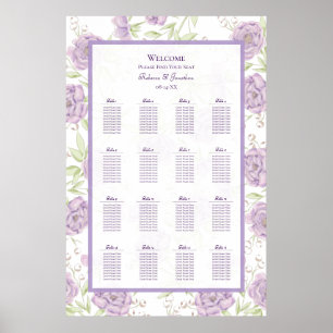 Lavendel Lila Ros Bröllops Sittplatskarta Poster
