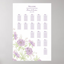 Lavendel Lila Ros Bröllopsplatskarta Poster