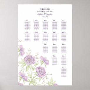 Lavendel Lila Ros Bröllopsplatskarta Poster