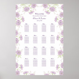 Lavendel Lila Ros Bröllopsplatskarta Poster