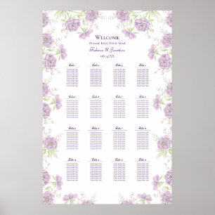 Lavendel Lila Ros Bröllopsplatskarta Poster