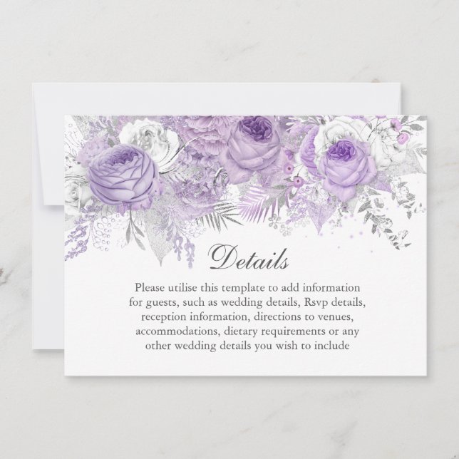 Lavendel Lila Silver Blomma Bröllopsdetaljer Inbjudningar (Framsida)