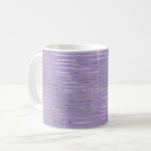 Lavendel Lila Silverränder Kaffemugg (Framsida vänster)