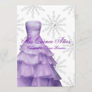 Lavendel Lila Snöflingor Vita Quinceanera Inbjudningar
