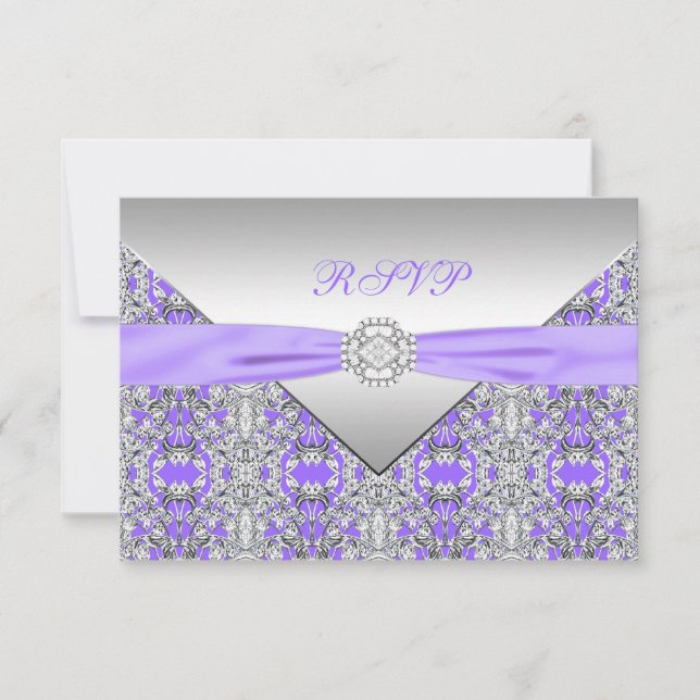 Lavendel Lila Spets Diamant Bröllop RSVP OSA Kort (Framsida)