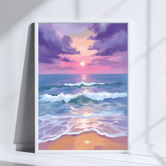 Lavendel Lila Strand Solnedgång Akvarell Poster (Skapare uppladdad)