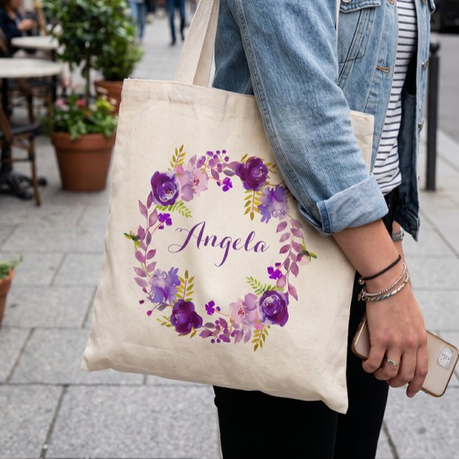 Lavendel Lila Syren Blommig Krans Brudtärna Tygkasse (Skapare uppladdad)
