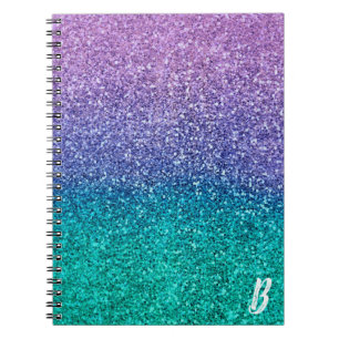 Lavendel Lila & Teal Aqua Grön Glittrande Glitter Anteckningsbok