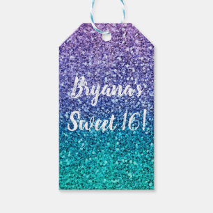 Lavendel Lila & Teal Aqua Grön Glittrig Fest Presentetikett