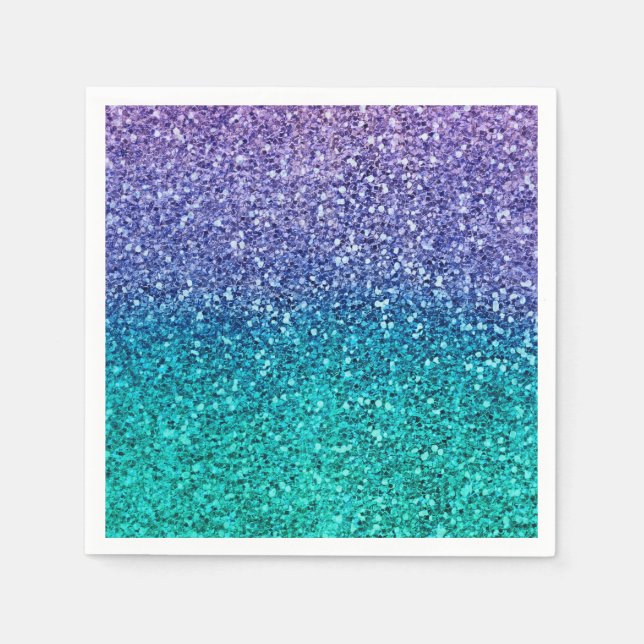 Lavendel Lila & Turkos Akvagrön Glittrig Fest Pappersservett (Framsidan)