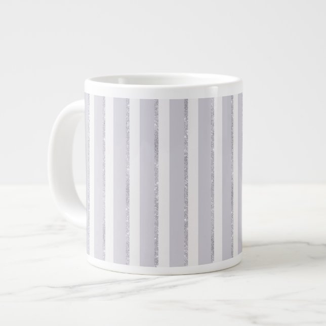 Lavendel Lila Vit Glitterränder Jumbo Mugg (Framsida vänster)