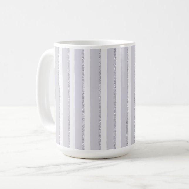 Lavendel Lila Vit Glitterränder Kaffemugg (Framsida vänster)
