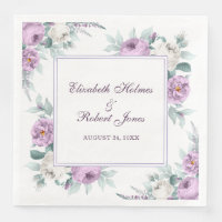 Lavendel Lila Vita Peonblommor Bröllop Servetter