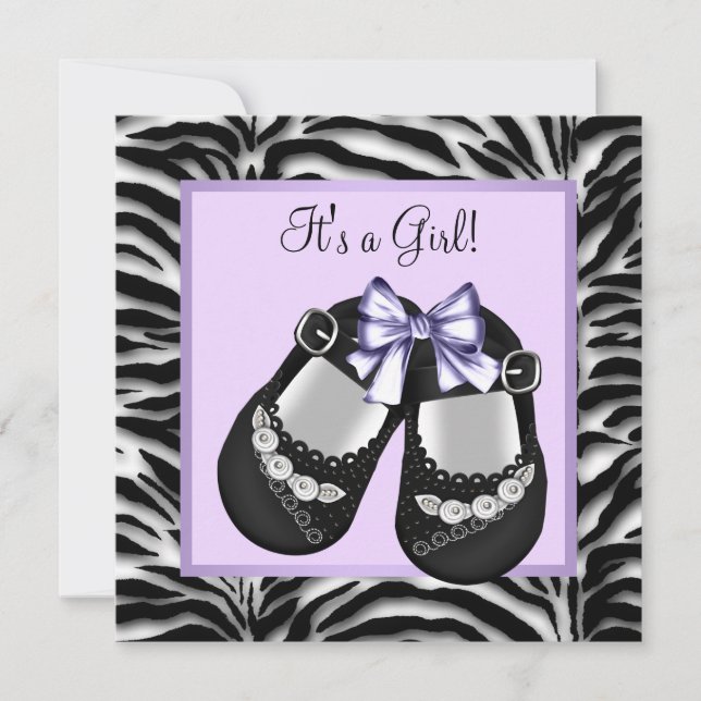 Lavendel Lila Zebra Baby Shower Inbjudningar (Framsida)