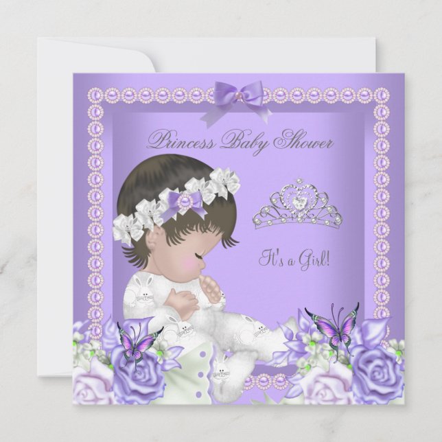 Lavendel Lilas Pärlgrå Bebis Baby Shower Flicka C Inbjudningar (Framsida)