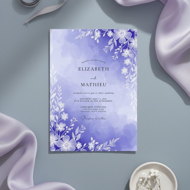Lavendel Målerisk Blommig Bröllop Inbjudningar (Skapare uppladdad)