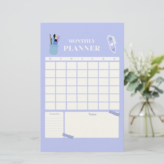 Lavendel Månadsplanerarlayout Konst Brevpapper (Stående Fram)