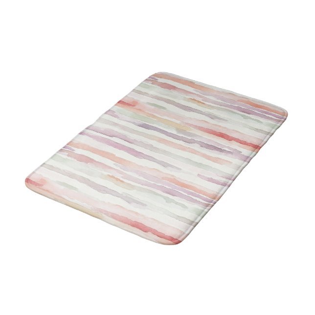 Lavendel Melon Rosa Vita Ränder Badrumsmatta (Vinklad)
