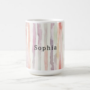 Lavendel Melon Rosa Vita Ränder Födelsedag Kaffemugg