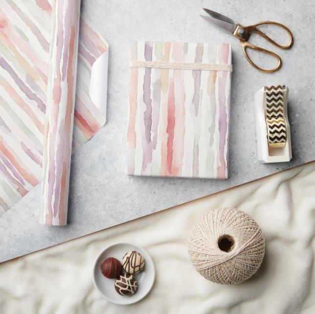 Lavendel Melon Rosa Vita Ränder Födelsedag Presentpapper (Hantverk)