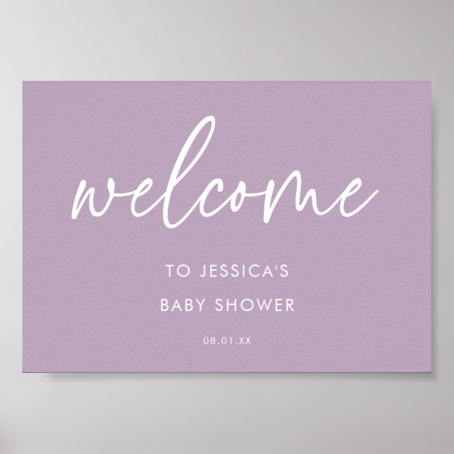 Lavendel Modern Baby Shower Välkomstskylt Affisch (Framsidan)
