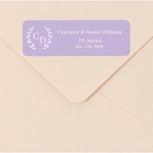 Lavendel monogram initialer krans returadress etikett