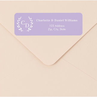 Lavendel monogram initialer krans returadress etikett